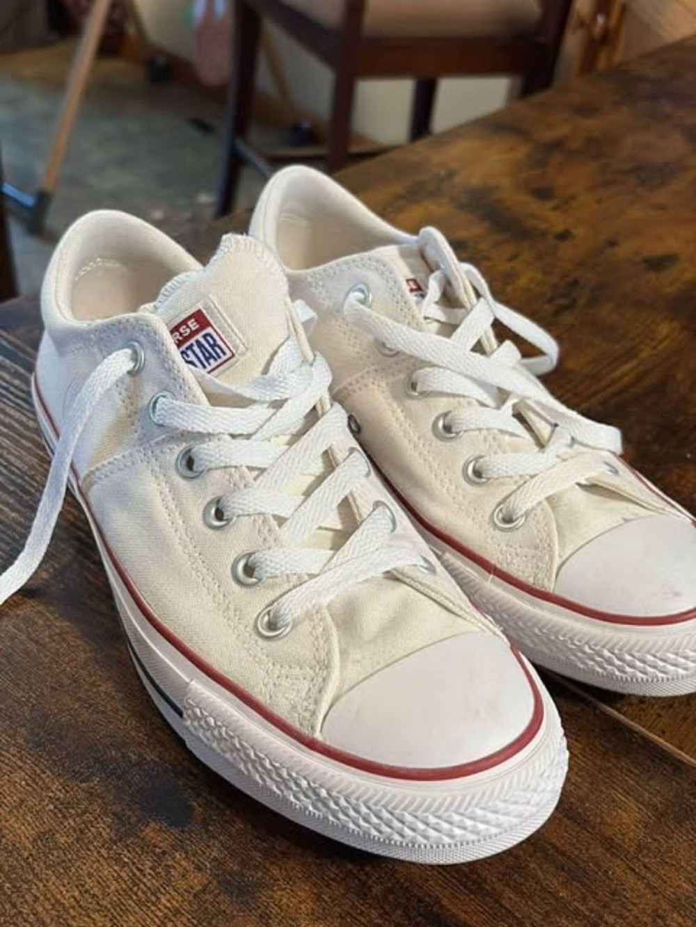 Converse White Kids Low Top Sneakers with Red Trim